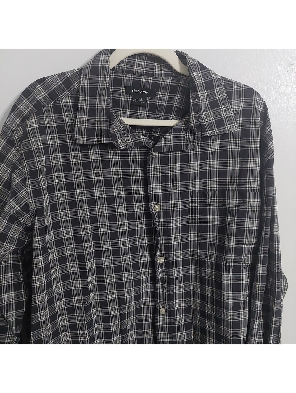 Claiborne Men's 2XLT Black and White Plaid Button-Up Shirt